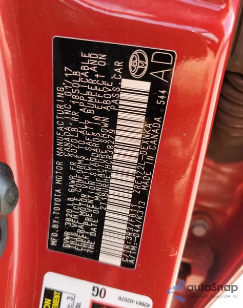 2017 Toyota Corolla L z USA, uszkodzony, nr VIN 2T1BURHE1HC838279